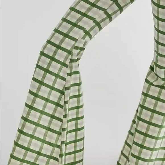 Free People Just Float On Flare Jean Extreme Gingham Mint Green Fray Hem - Picture 4 of 6